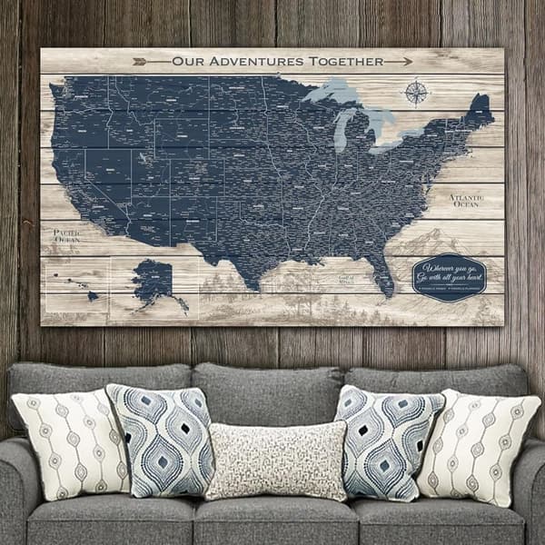 Personalized Push Pin Travel Map Canvas for Adventurers