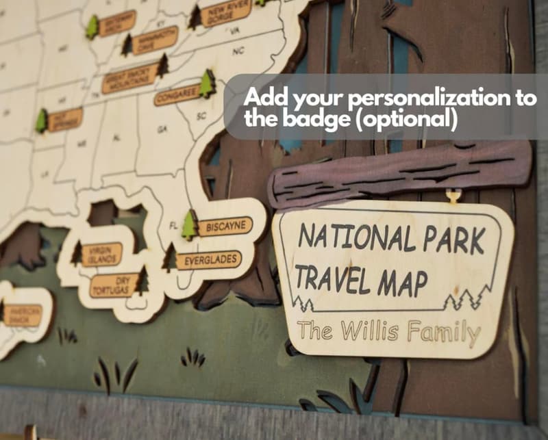 National Parks Travel Map with Wooden Push Pins - Gift for Travelers