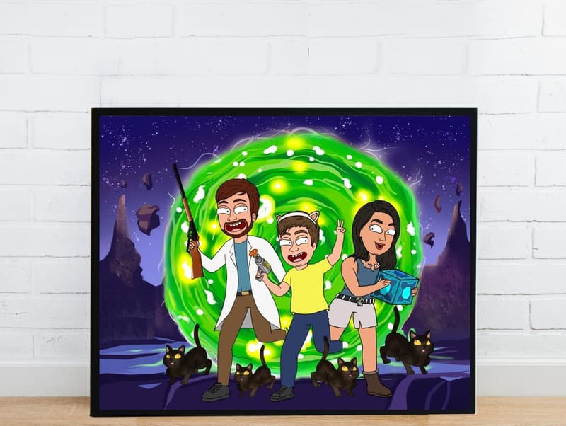 Custom Rick/Morty Cartoon Portrait for Couples & Families