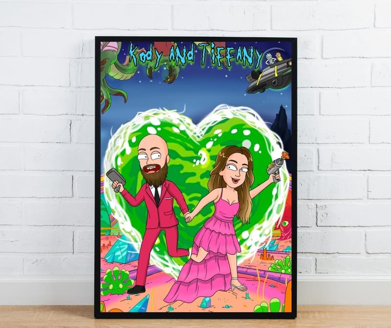 Couple Cartoon Portrait - Personalized Rick & Morty Style Wall Art