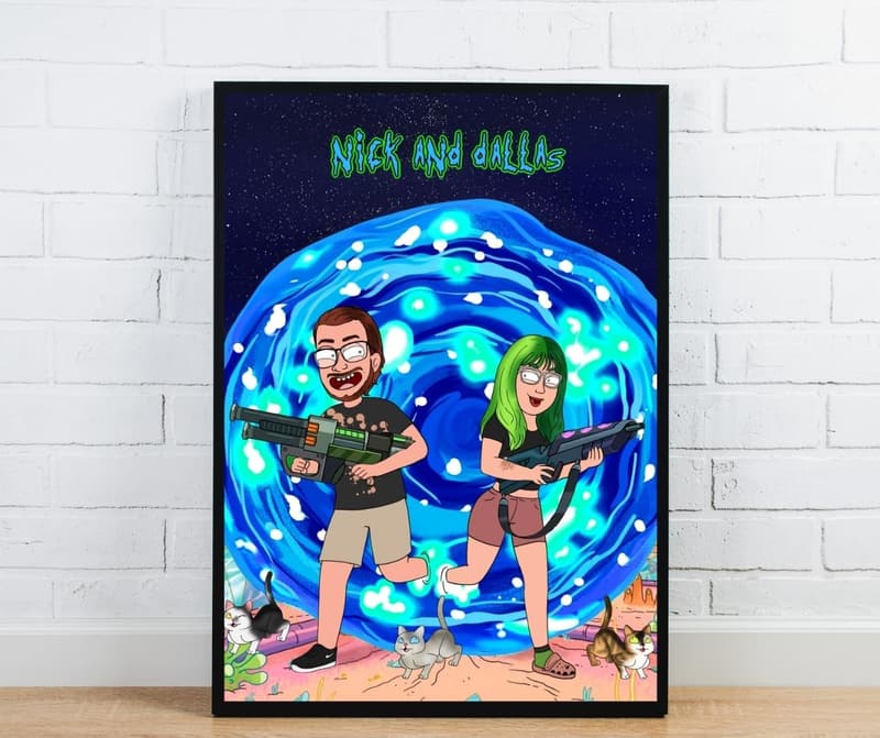 Custom Rick & Morty Cartoon Portrait for Couples