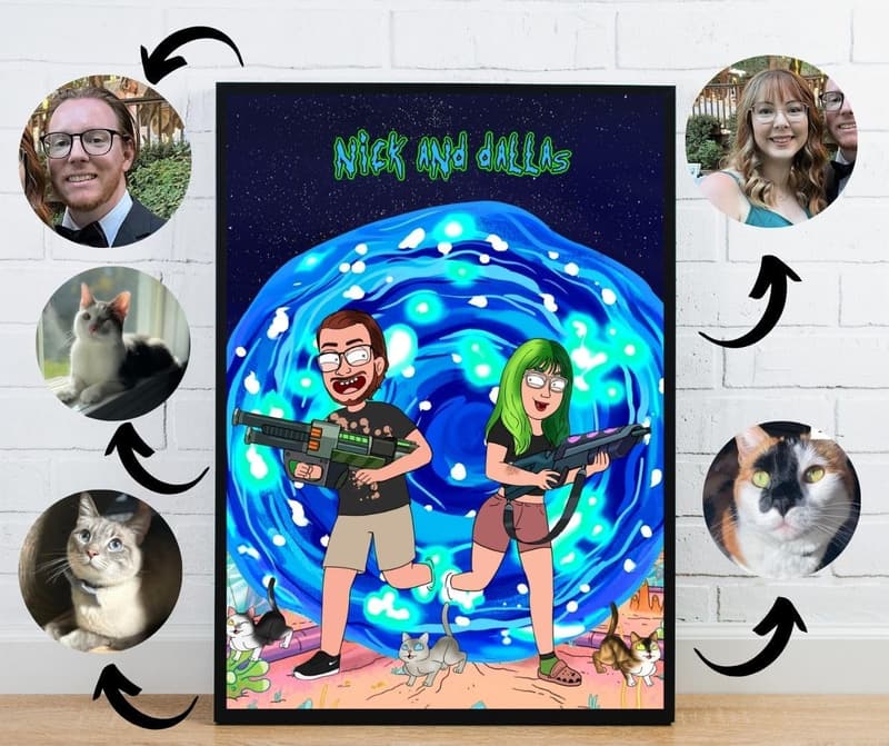 Personalized Rick and Morty Cartoon Portrait for Couples