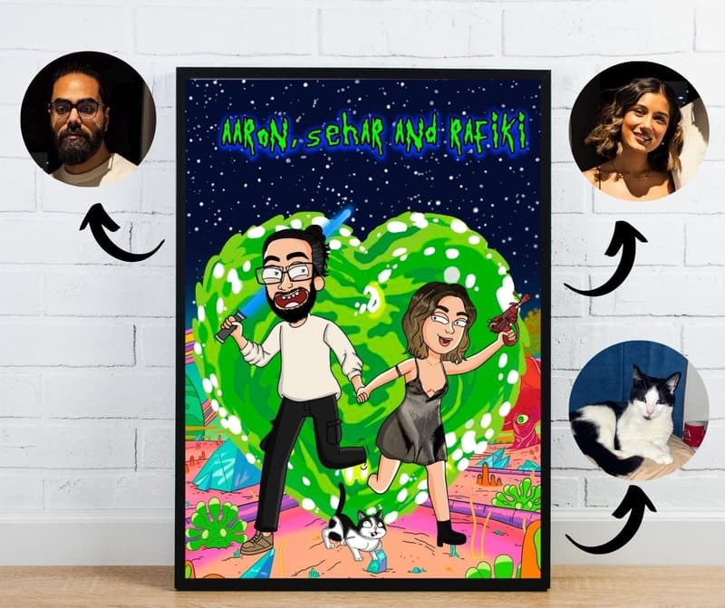 Custom R & Morty Couple Portrait - Unique Wall Art Gift